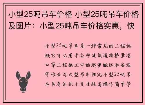 小型25吨吊车价格 小型25吨吊车价格及图片：小型25吨吊车价格实惠，快来了解